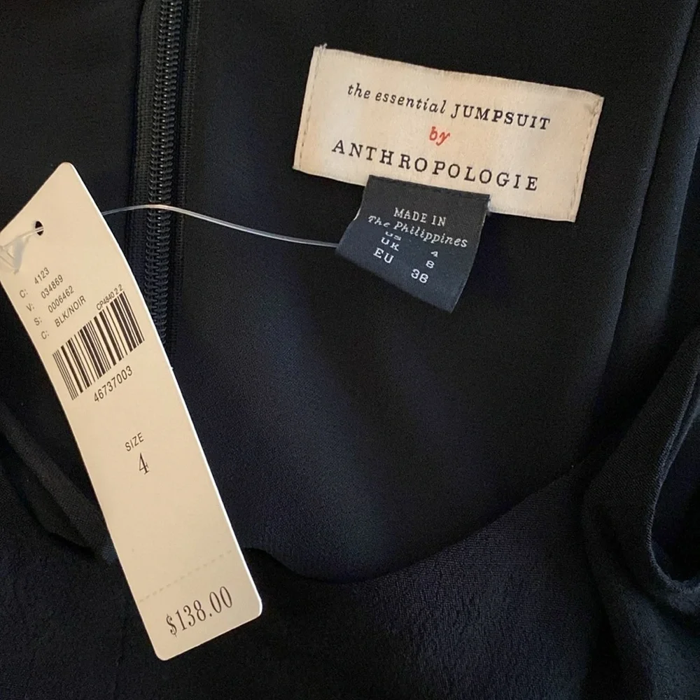 NWT Anthropologie The Essential Black V-neck Jumpsuit 4 AH4